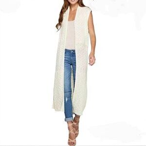 Duster modern boho textured knit flowy long sweater vest